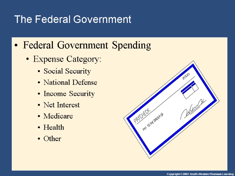 The Federal Government  Federal Government Spending Expense Category: Social Security National Defense Income